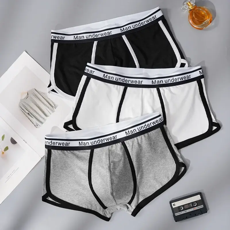 3 peças roupa íntima masculina de algodão com cintura carta respirável e confortável cuecas boxer macias para homens — image 5