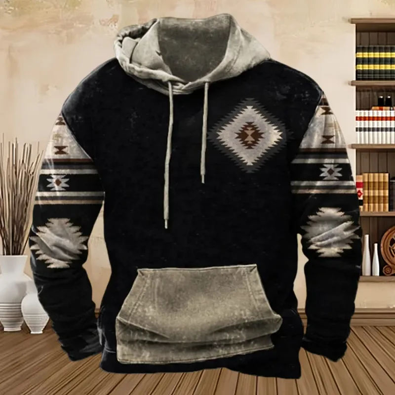Vintage Tribal Style Print Men's Hoodies Sweatshirt Spring Autumn New Loose Pullover Casual Streetwear Oversized Men's Clothing — image 4