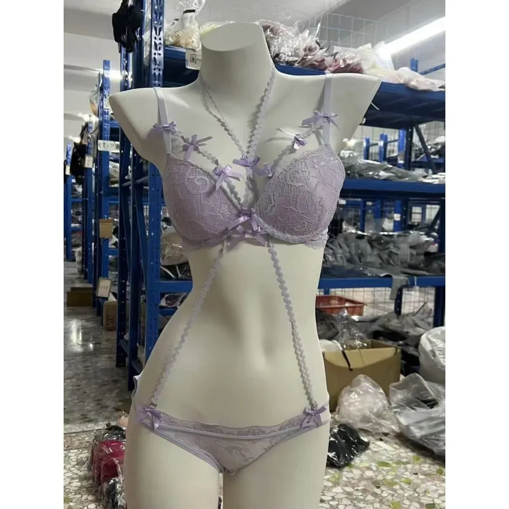 セクシーな BANERDANNI Bowknot Purple Underwear Set Thin Shoulder Strap Comfort Pure Look Women Intimate Lingerie 32-38 Daily Clothing — image 4