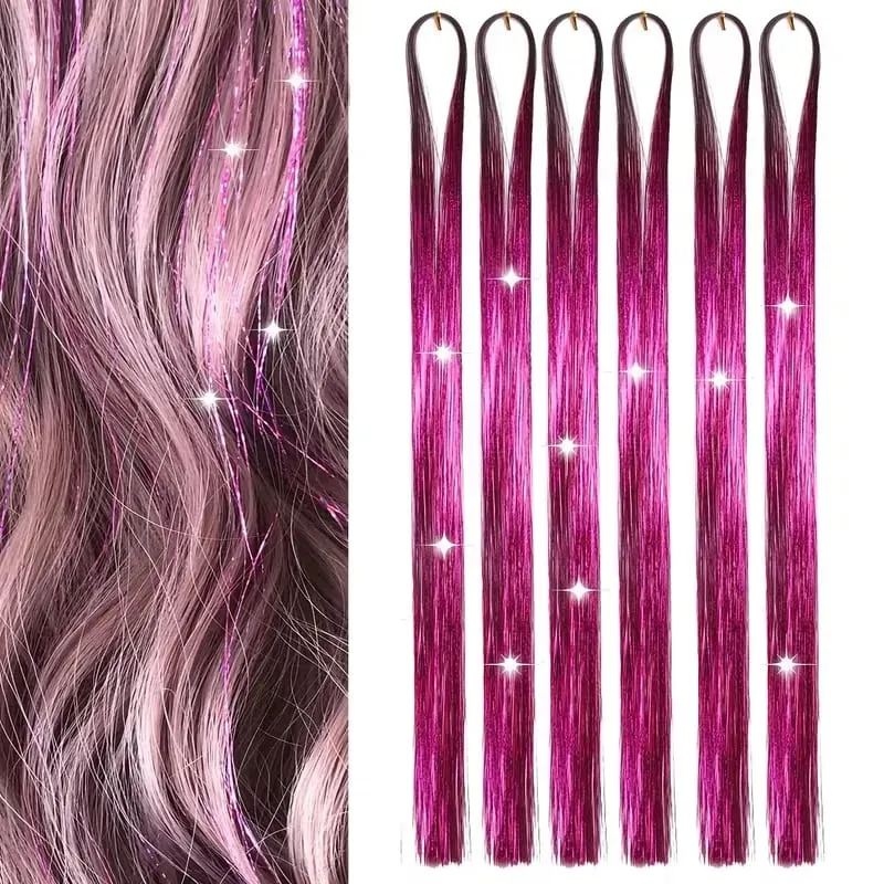 38Inch Tinsel Hair Extensions 6Pcs Sparkling Glitter Hair Synthetic Shiny Hair Accessories for Women Girls Party Cosplay — image 12
