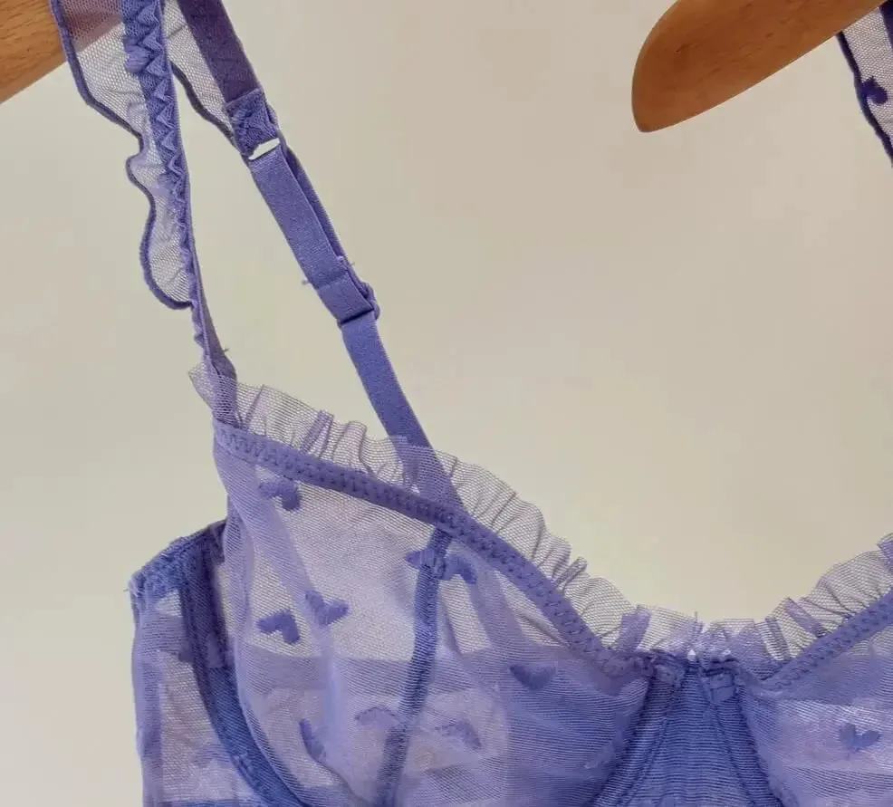 Sexy Satin Triangle Cup Non-Marking Bra Set Comfortable Wireless Lingerie for Large Breasts