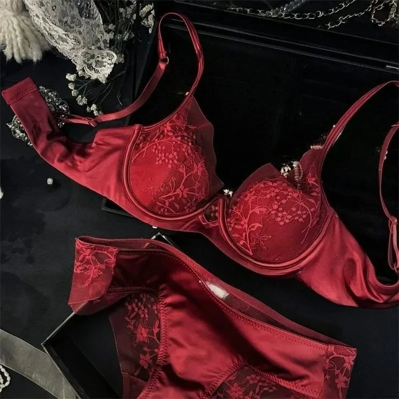 French Satin Lace Ladies Bra Set Push Up Anti Sagging Full Coverage Lingerie Soft Breathable Comfort Underwear Daily Use 32‑38AB — image 3
