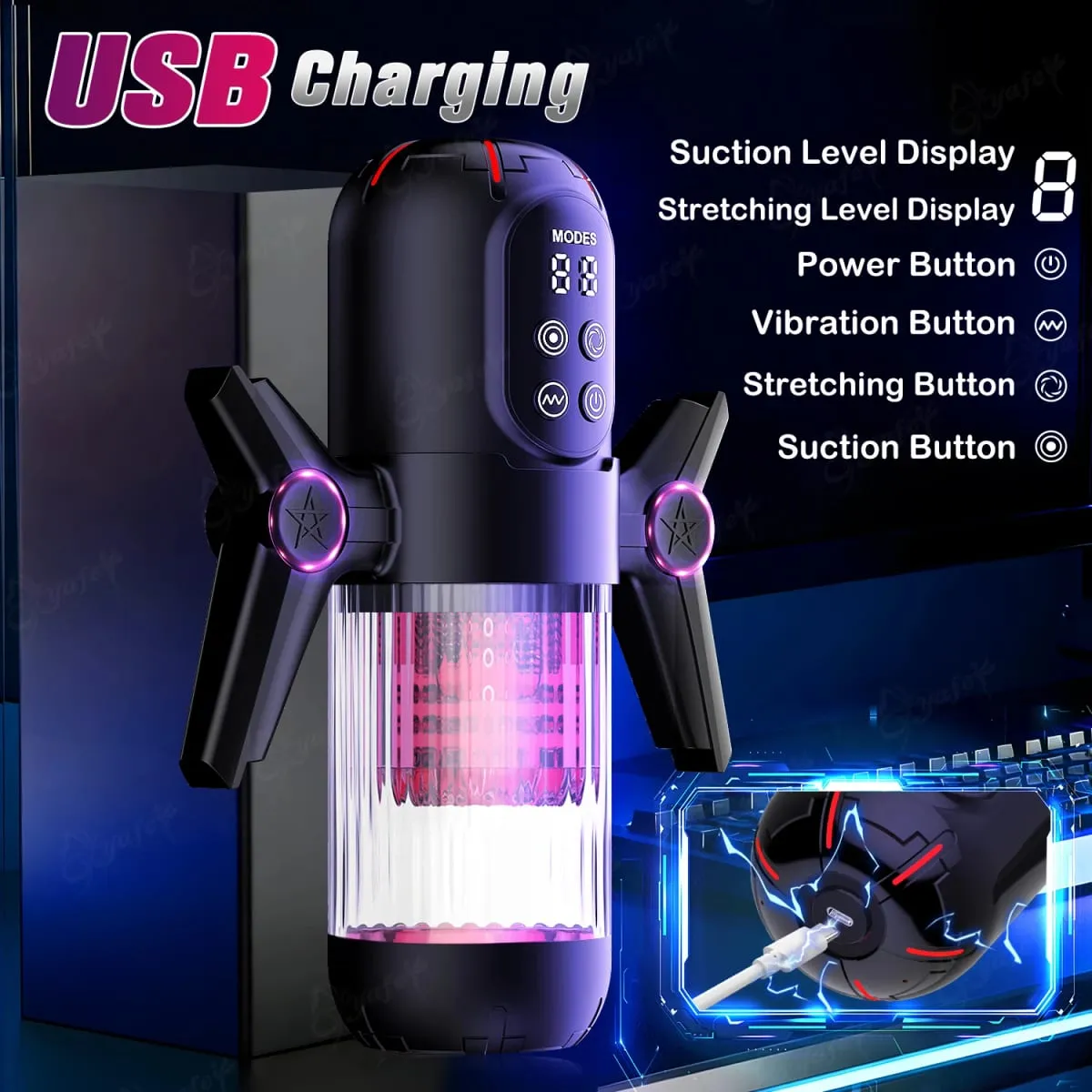 Luxurious Field Male Masturbator 9 Vibration 6 Sucking Rotating Licking Telescopic Modes Pocket Pussy Stroker Blowjob Sex Toys