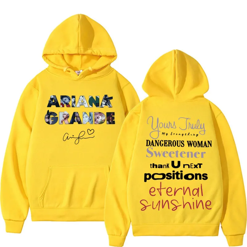 Singer Ariana Grande Album Tour Graphic Hoodies Men Women Fashion Classic Vintage Sweatshirts Autumn/Winter Casual Fleece Hoodie