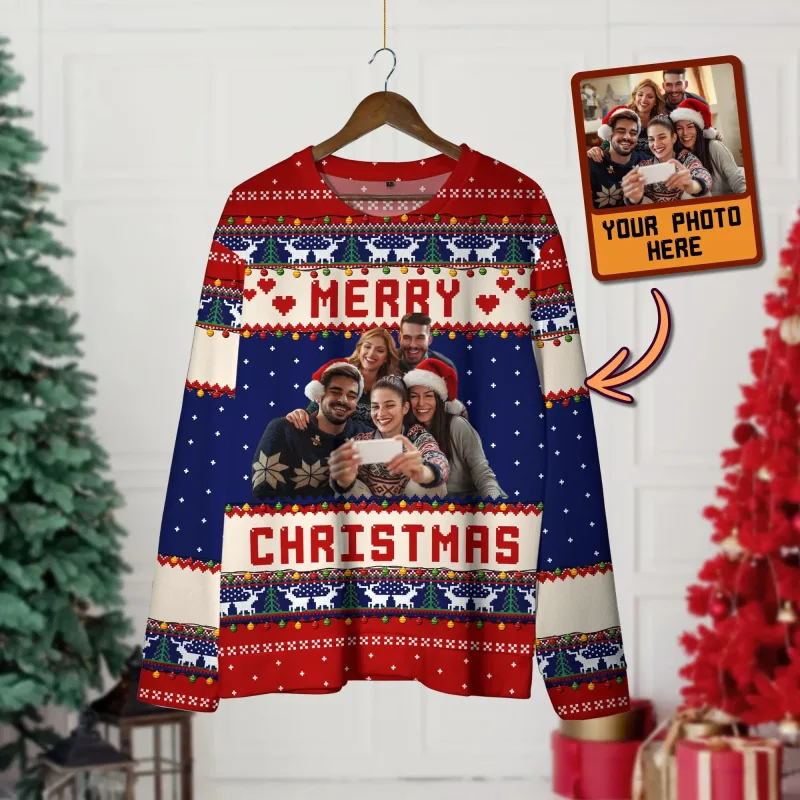 Peribadikan Foto Anda Cetakan 3D Sweater Krismas Hodoh Pakaian Seluar Wajah Keluarga DIY Baju Baju Imej Lucu Hadiah Xmas Peribadi Uniseks