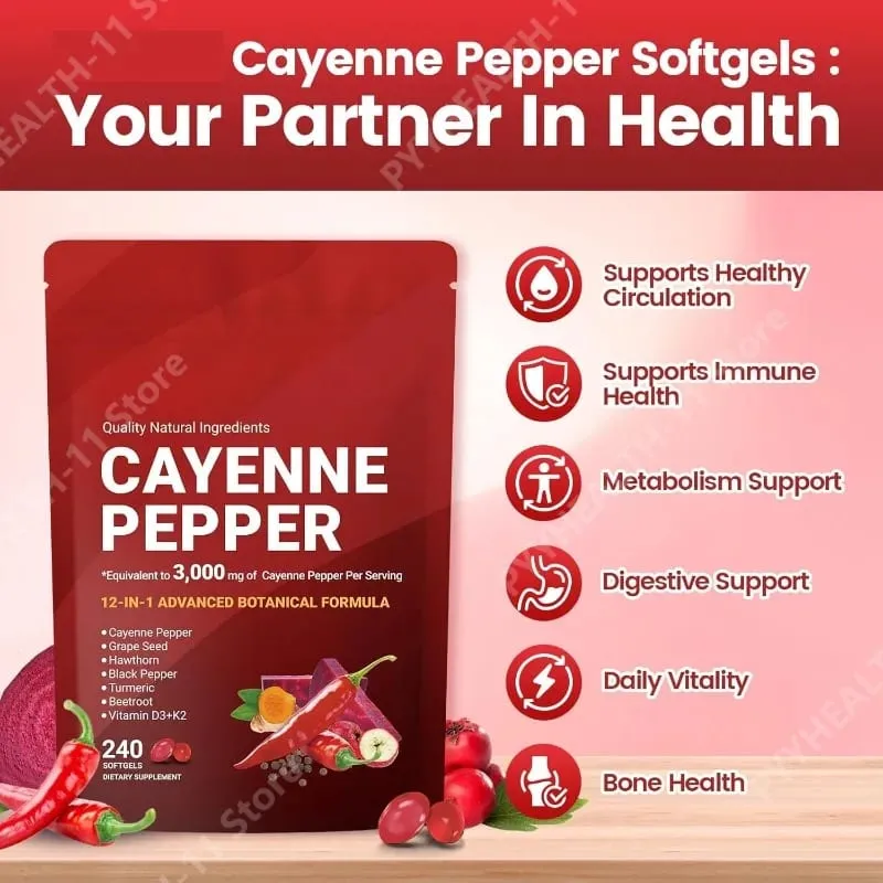 Cayenne Pepper Softgels Supplement with Grape Seed Beetroot Turmeric Vitamins D3 K2 Herbal Supports Leg Vein Blood Vessel Health — image 3