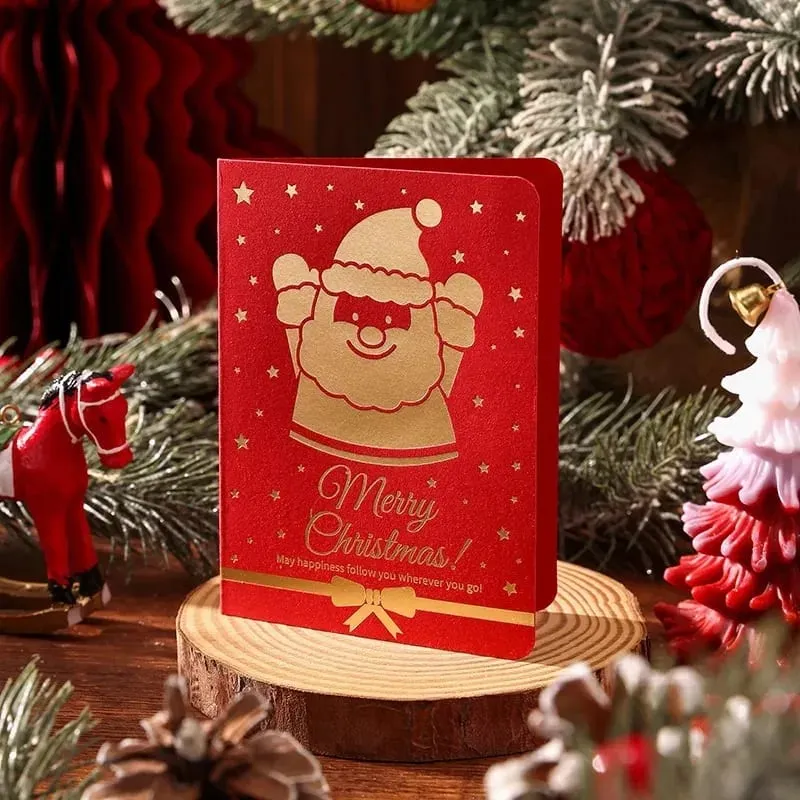 10Pcs Vintage Gold Foil Christmas Folding Greeting Cards Multi Pattern Blessing Holiday Cards New Year Postcard Gift Cards — image 8