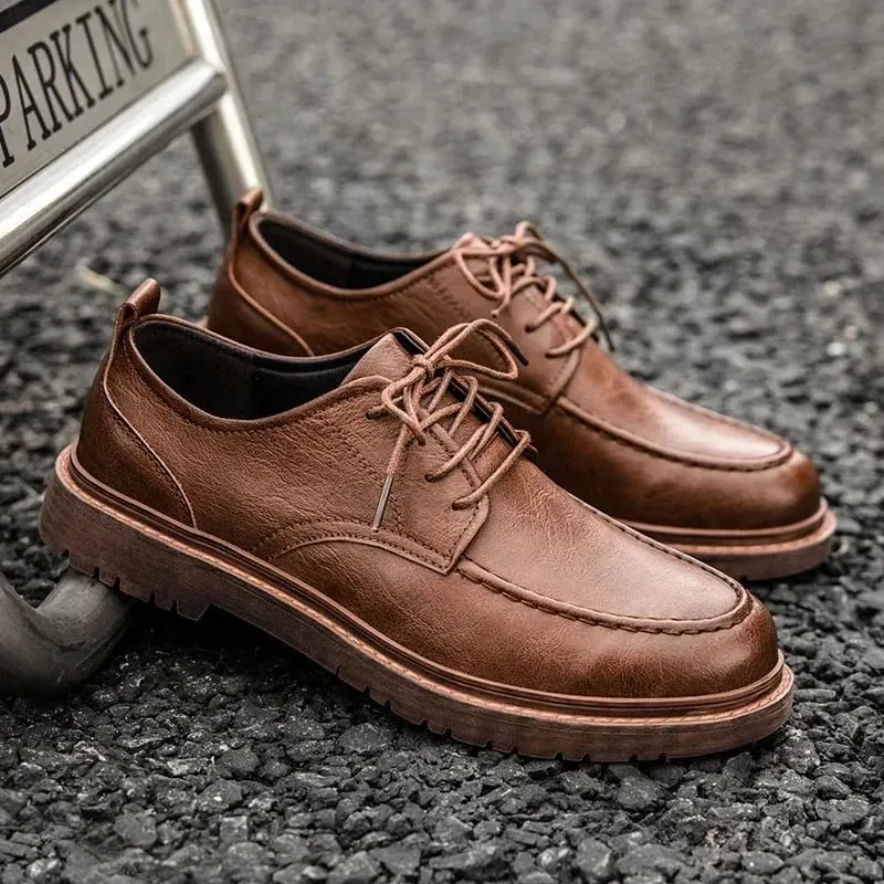 Autumn New Men Leather Casual Shoes Brogue Luxurious Handmade Genuine Leather Work Boots Business Casual Sneakers — image 4