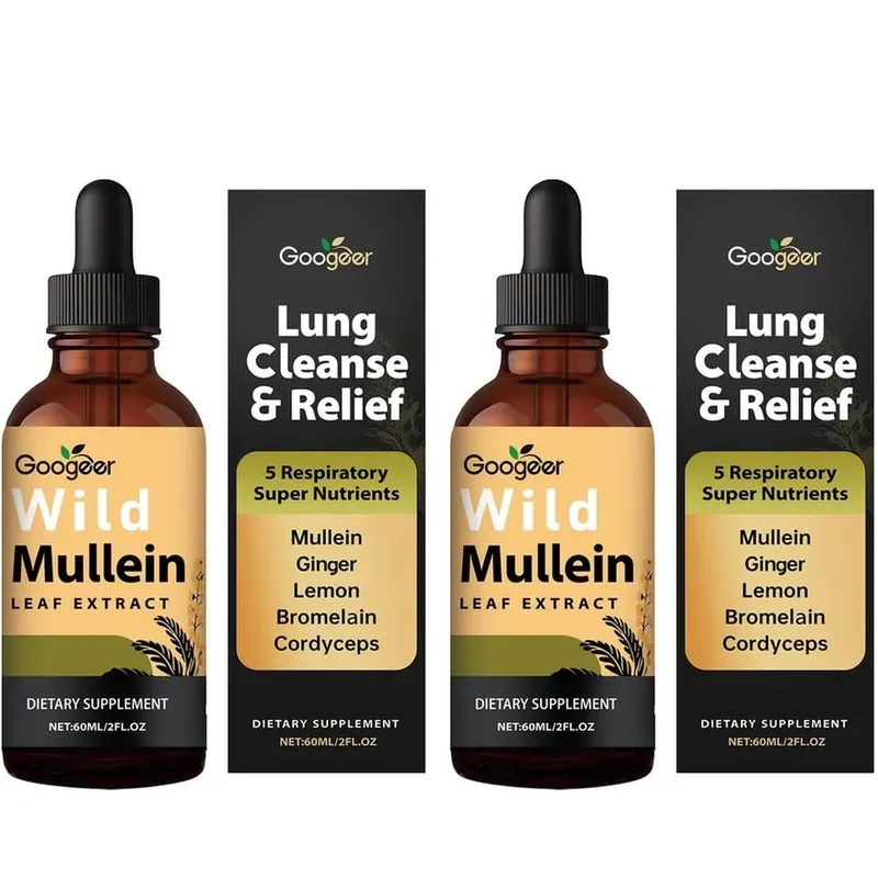 Googeer Wild Mullein Leaf Extract Liquid Respiratory Support Ginger Lemon Peel Extract Bromelain and Cordyceps Extract 60 ML — image 9