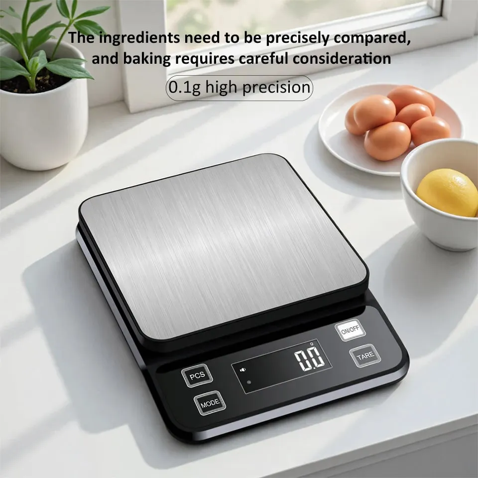 3/5/10 kg 0,1 g digital elektronisk køkkenvægt LCD-skærm Fuldt vandtæt rustfrit stål Måling Vejning Bageværktøj — image 10