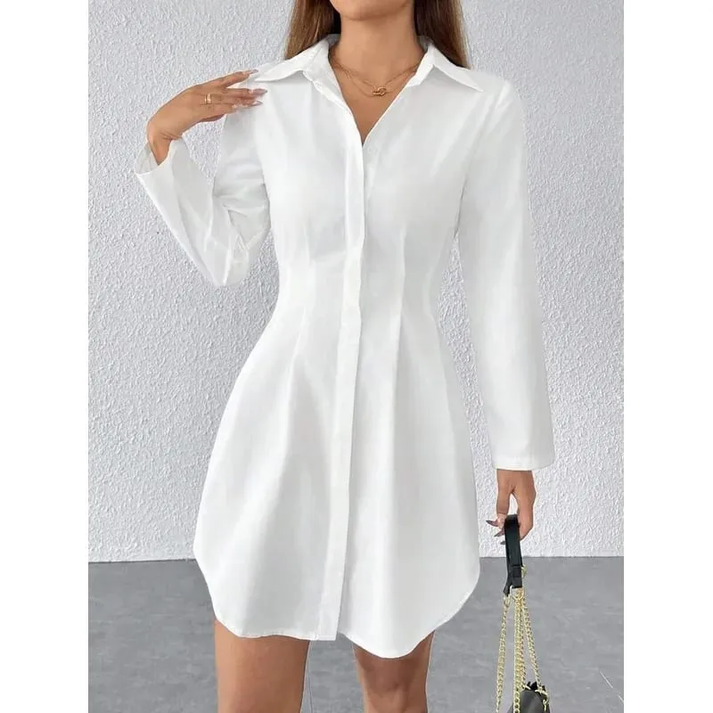 Women Long Sleeve Shirt Dress Fall Winter Open Cardigan Turn Down Collar Button Down Casual Midi Dresses — image 6