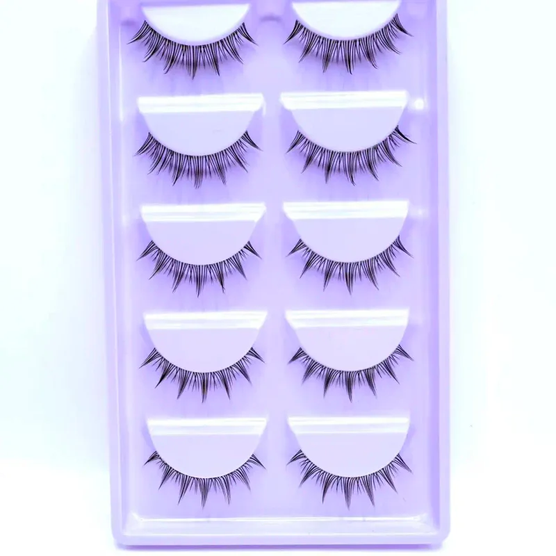 Soft & Natural Eye Enhancement 5 Pairs False Eyelashes Transparent Stem Soft Natural Strip Lashes