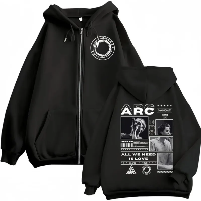 Canserbero Allt vi behöver är kärlek Muerte Vida Merch Zipper Hoodie Herrmode Hip Hop Zip Up Sweatshirts Casual Fleece Pullovers