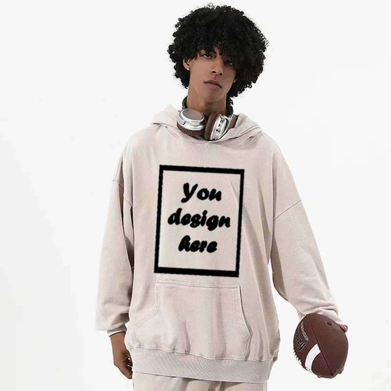 Men's personalized custom-printed washed vintage hooded warm sports wear thick 350 grams comfortable and warm. — image 6