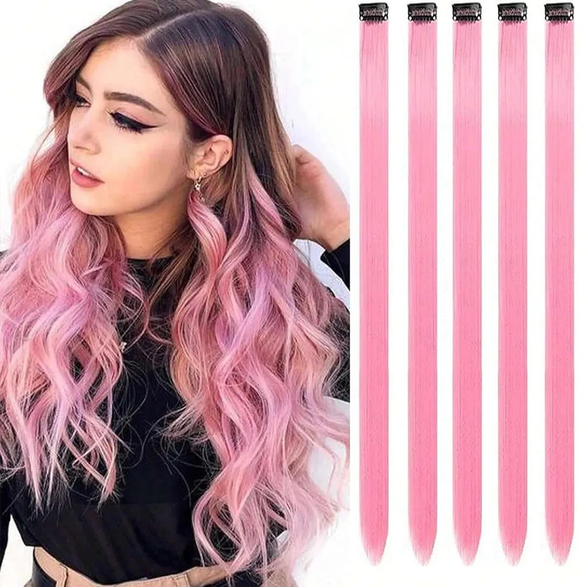 5 SZTUK Proste doczepiane włosy Syntetyczne akcenty Klips na kawałkach włosów Modne włosy dla kobiet Codzienne przyjęcie Cosplay