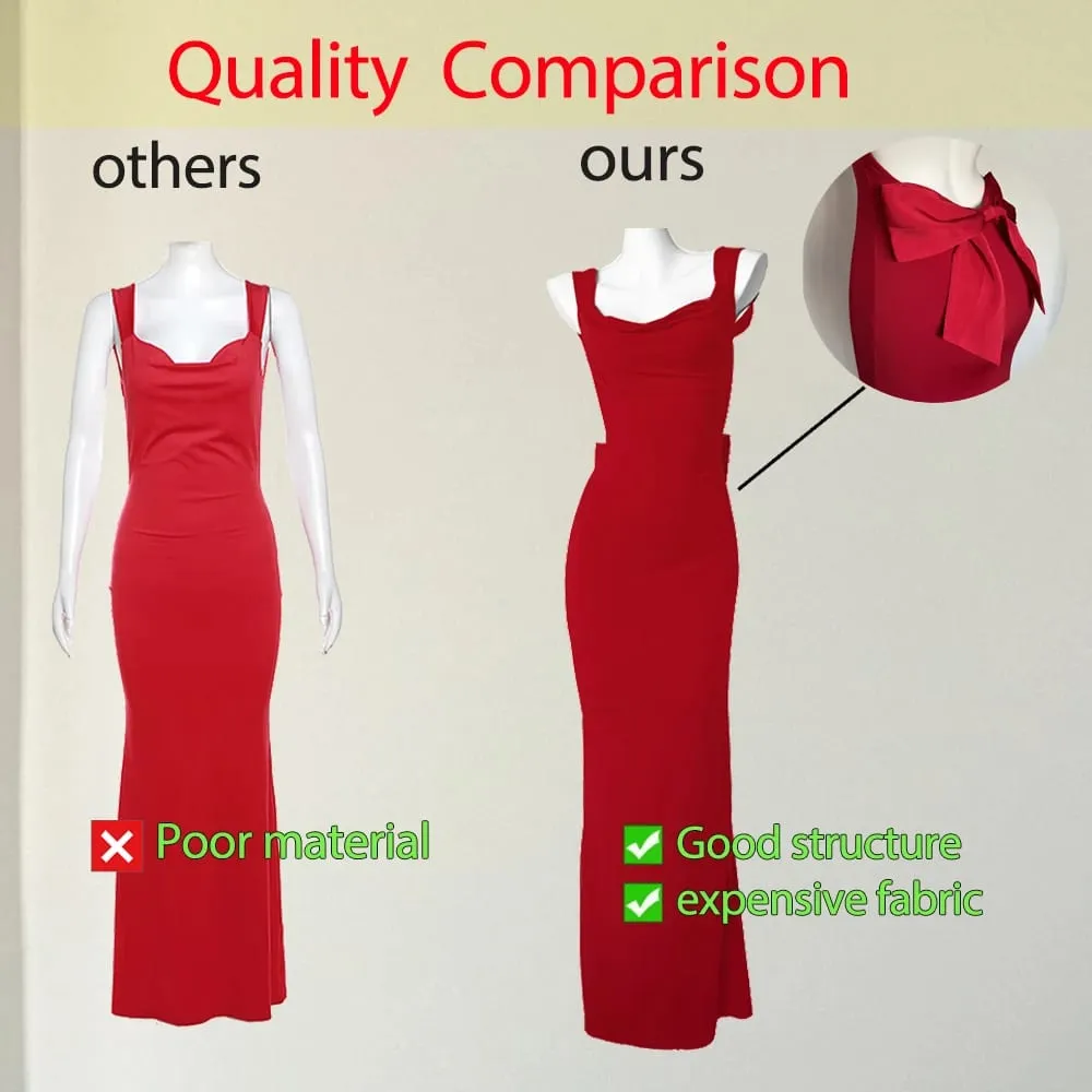 Suninheart Women's Sleeveless Evening Dress Sexy Big Bow Backless Gala Dress Red Maxi Wedding Guest Party Dresses — image 6