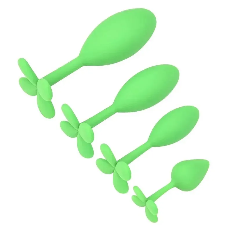 Silicone Anal Beads Butt Plug Set Mini Small Medium Large Anal Plug Four Leaf Clover Anal Trainer Sex Toy Men Women Gay — image 4