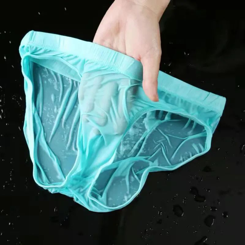 Slip Sexy en soie glacée transparente pour homme, sous-vêtement à séchage rapide, avec poche convexe en U, respirant, taille basse, rafraîchissant, pour l'été — image 15