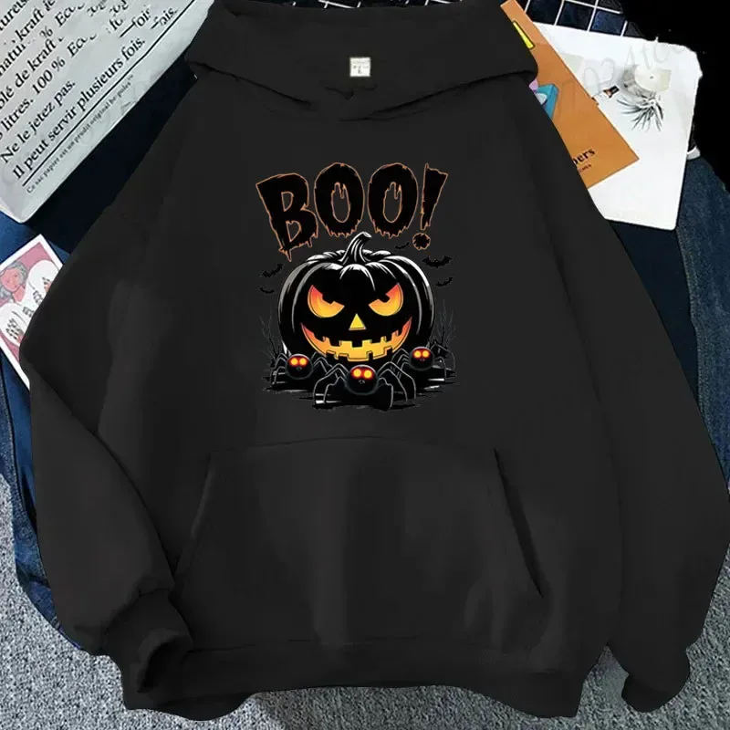 Halloween Spooky Boo Pumpkin Print Sweatshirt for Men Women Hoodies Spooky Spider Bat Graphic Sportwear Holiday Party Streetwear — image 5