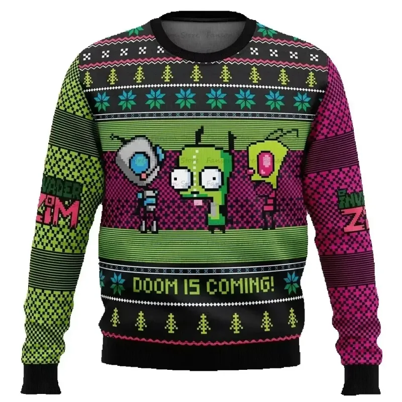 Suéter de Natal Engraçado Doom Invader Zim, Pullover de Desenho Animado para Mulheres e Homens, Moda Nova 2026, Moletom com Capu — image 3