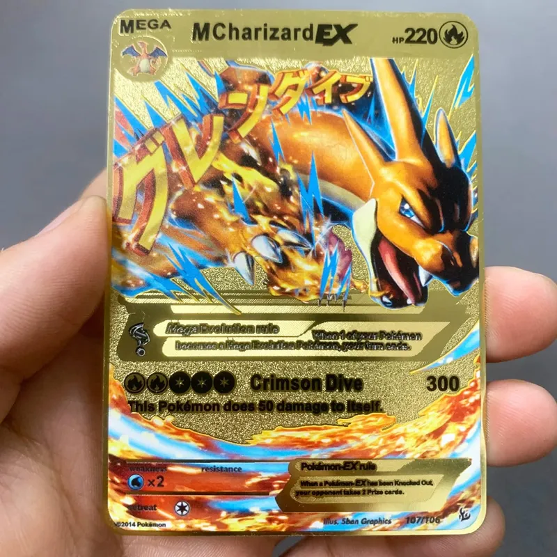 Kartu Pokemon Logam Inggris DIY Arceus Mewtwo Charizard Pikachu Besi Mengkilap Pokémon GX Vmax EX Hadiah Mainan Kartu Koleksi Anak-anak Permainan