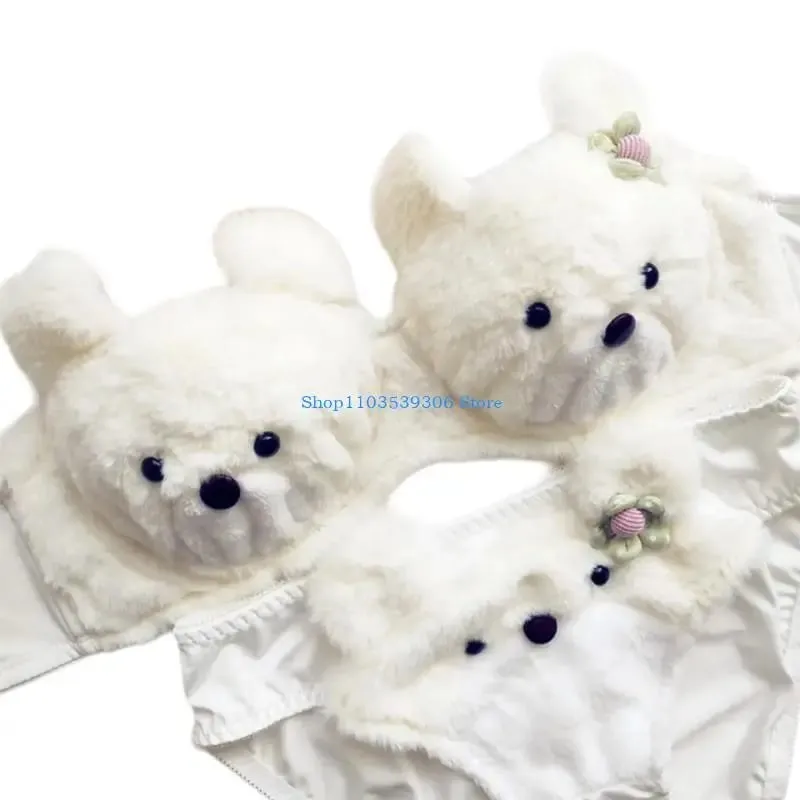 400A Women Cartoon Plush Bra Panty Set Funny Bear Bra Panties Set Lovely Lingerie — image 9