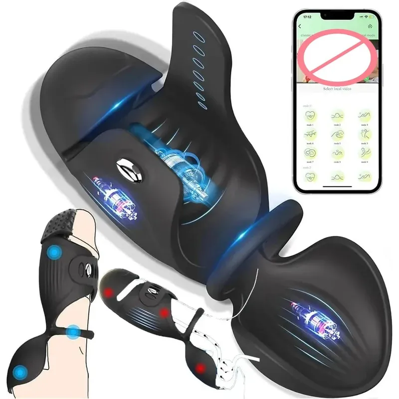 4-in-1 Adjustable Male Masturbator Penis Vibrator Trainer Penis Exerciser Stroker with Cock Ring Testicle Masturbators Sex Toys