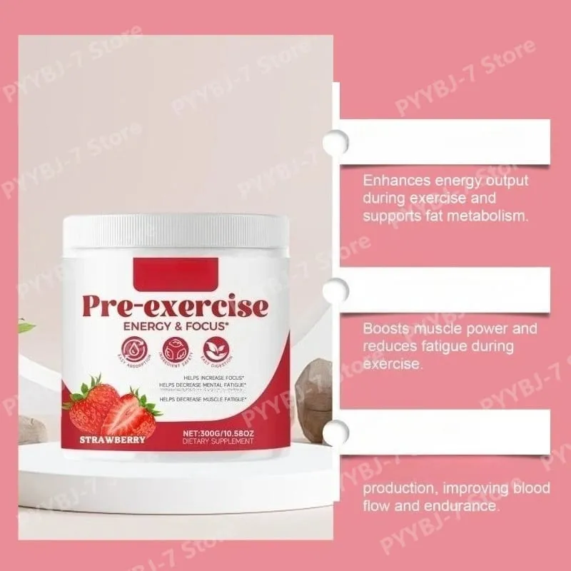 Pre-Workout Pulver Energi og fokusstøtte Støtte til muskelgendannelse Jordbærsmag Daglig sundhedspleje 300g — image 3