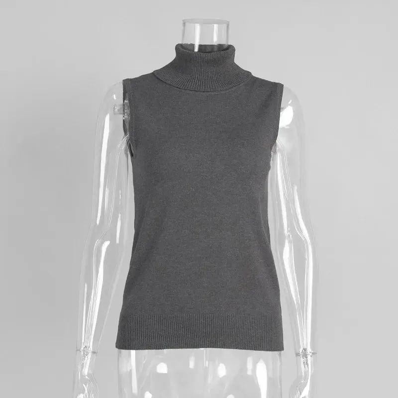 Women's Sleeveless Turtleneck Knit Vest Autumn Slim Fit High-Neck Tank Top Ribbed Hem Minimalist Base Layer Office Casual Wear — image 6