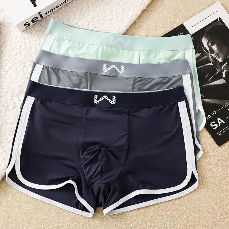 3 Buah/Pak Celana Dalam Pria Jaring Antibakteri Sejuk Sutra Es Celana Dalam Kantong Ruang Besar Boxer Homme Pinggang Elastis Tinggi