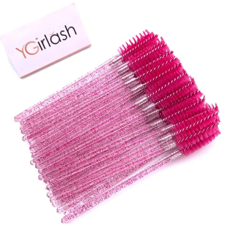 YGirlash 50 יחידות Lash Swans מוליך ריסים קריסטל ידית יהלום חד פעמית שרביטי מסקרה ניילון מברשת כלים קוסמטיים