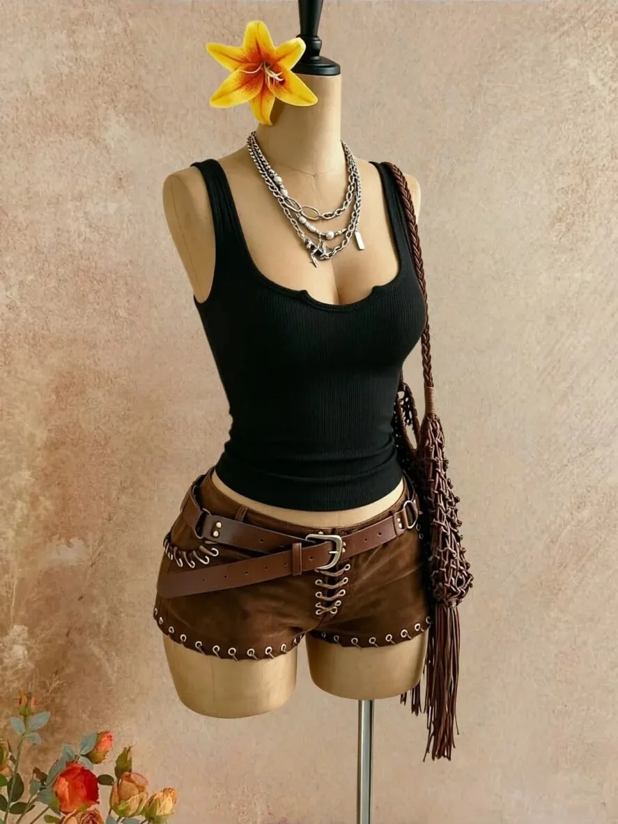 Women Ribbed Sleeveless Tank Top Notch V Neck High Stretch Soft Skin‑Friendly Fabric Slim Fit Basic Daily Going Out Cami Vest — image 4