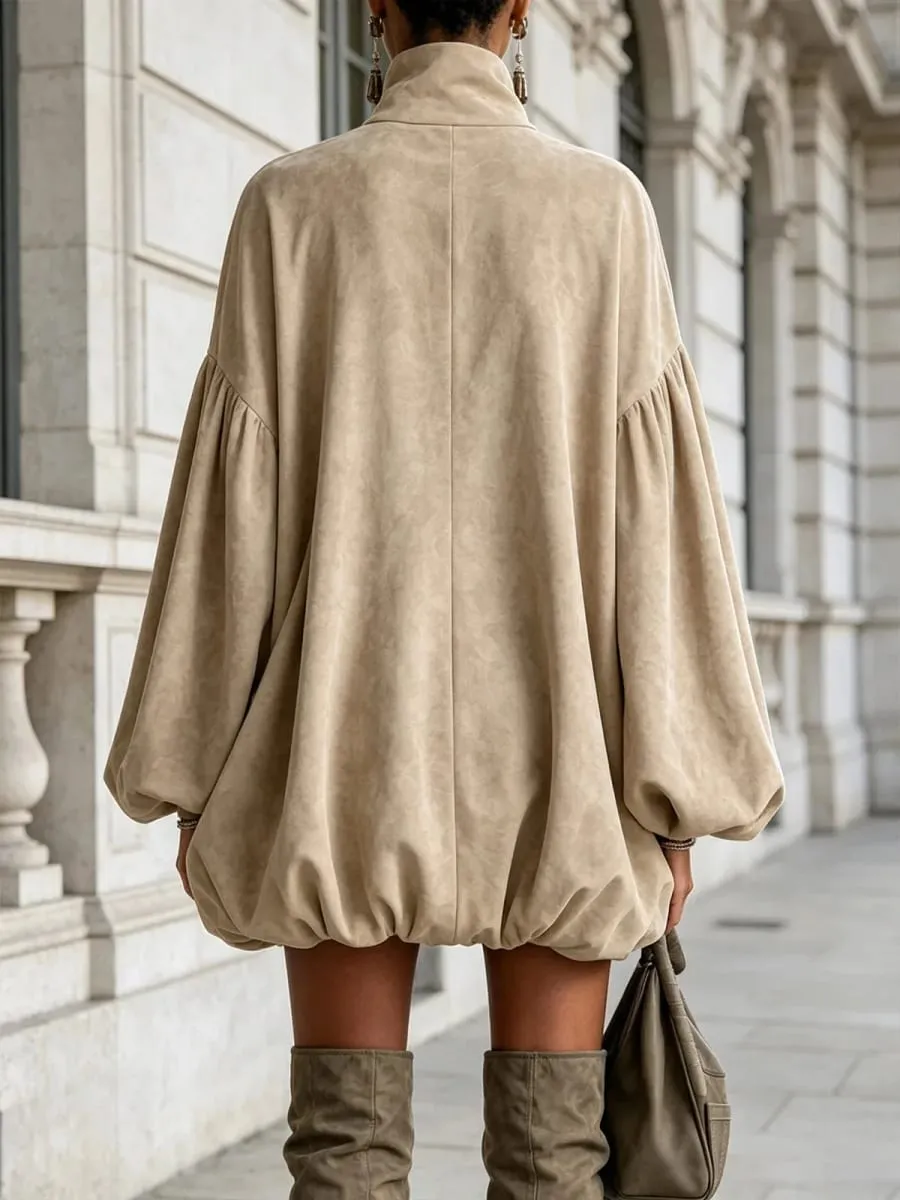 Autumn Winter Turtleneck Mini Dress Women Elegant Lantern Long Sleeve Loose Straight Short Dress Casual Streetwear Dresses — image 4