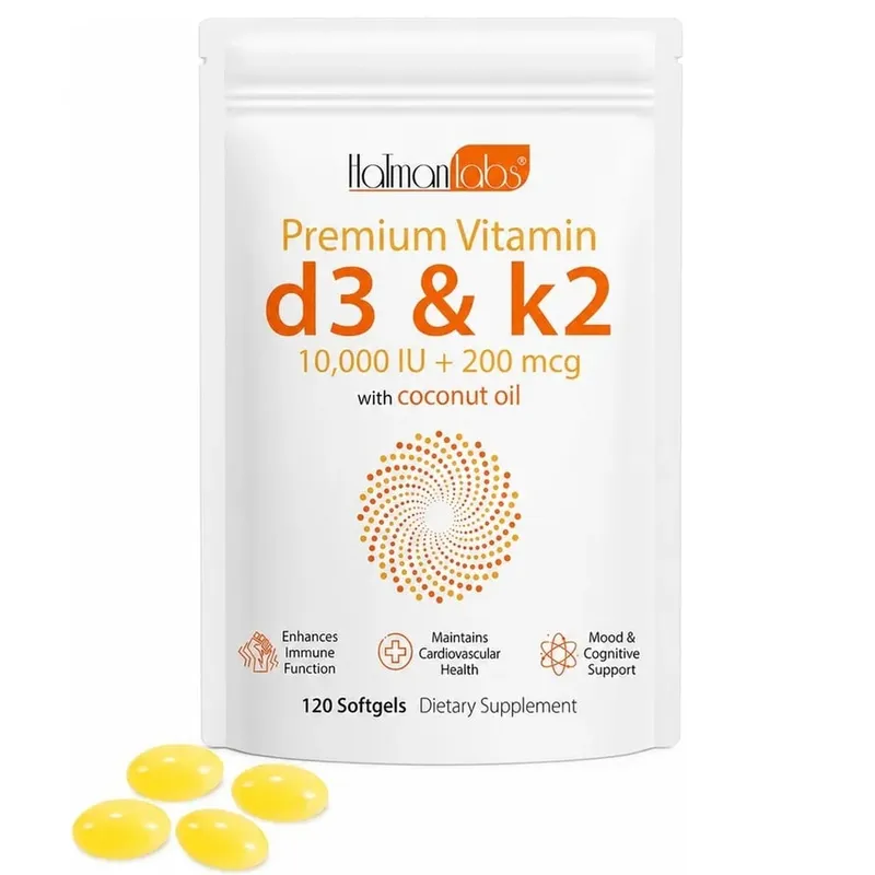 HatmanLabs Vitamin D3 & K2 Softgels with Coconut Oil Bone Health & Cardiovascular Support 120 Softgels Non-GMO Gluten-Free