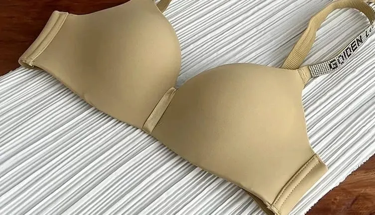 セクシーな Fashion Women Triangle Cup Bralette 32‑38 Thin Seamless Push Up Anti Sag Rhinestone Letter Strap Beautiful Back Lingerie — image 19