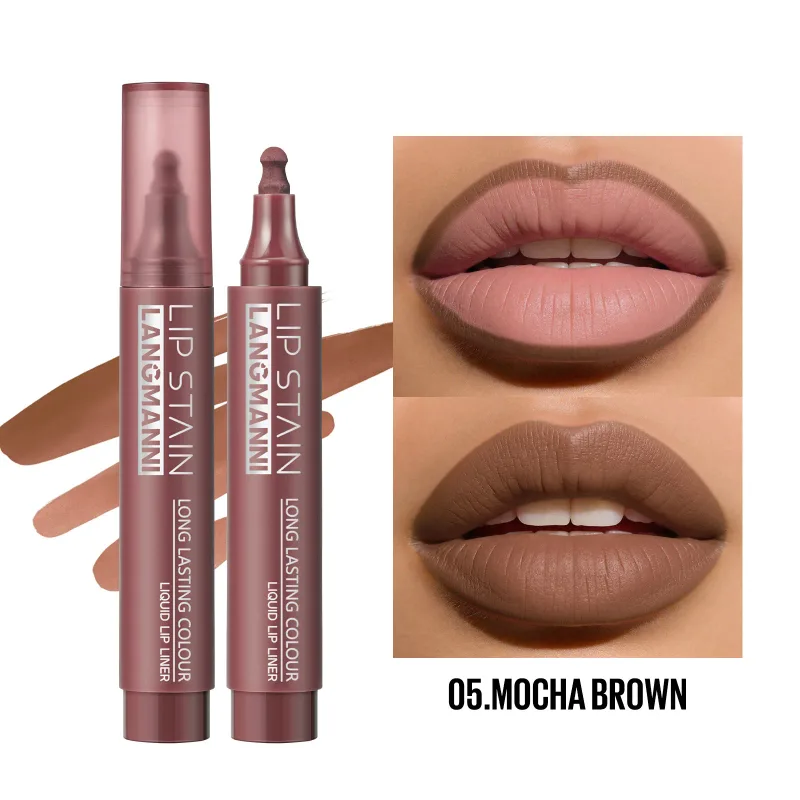 Caneta marcadora líquida para lábios, de longa duração, à prova d'água, fosca, altamente pigmentada, nude, maquiagem para contorno labial para mulheres