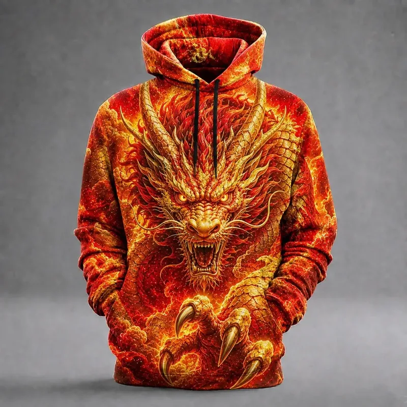 Men's Ice Dragon 3D Printed Hoodie Fantasy Dragon Graphic Lightning Ice Print Sweatshirt Long Sleeve Casual Streetwear — image 3