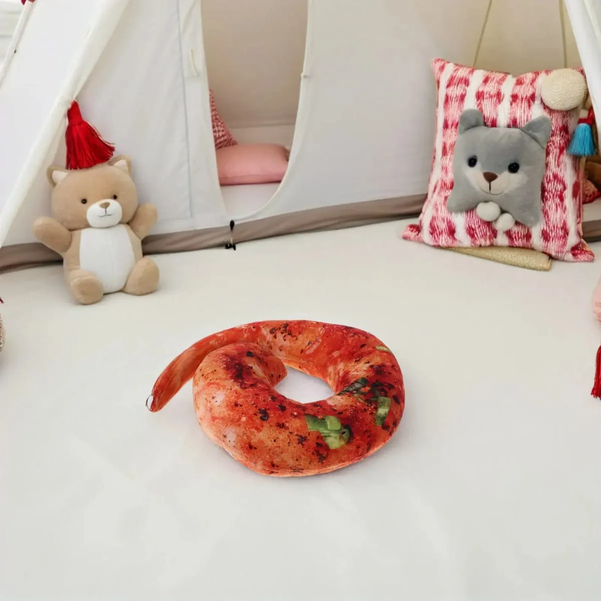 Grilled Shrimp Neck Pillow Realistic Cooked Shrimp Design Soft Hugging Cushion for Travel Home Decor Food Themed Room Novelty