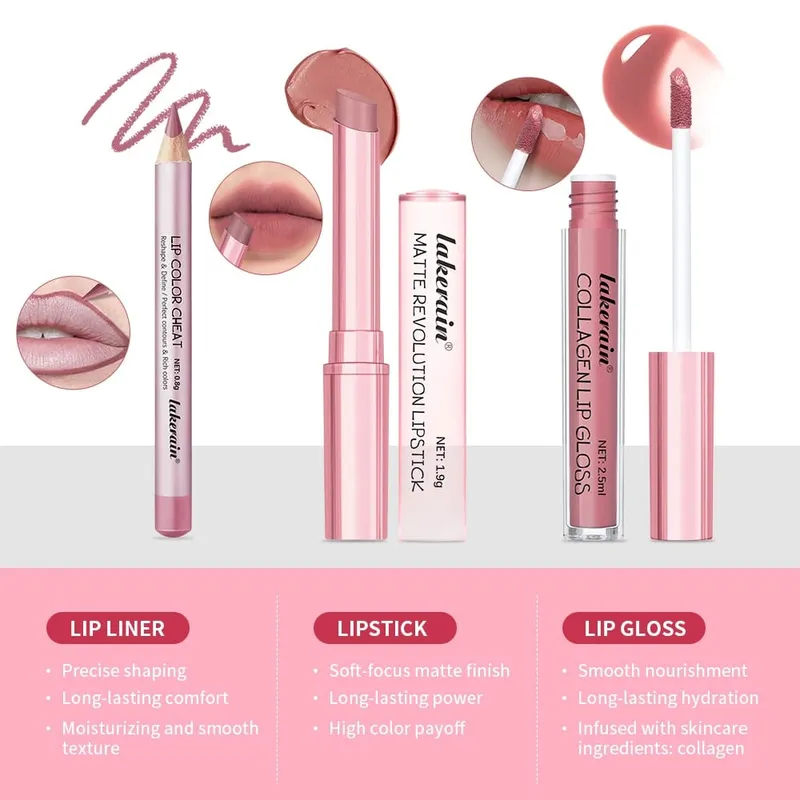 5 สี Lip Liner + ชุดลิปสติกและ Lip Stain Easy Coloring Matte Lip Kit ลิปสติก Long Lasting Red ลิปสติก Lip แต่งหน้าชุด — image 4