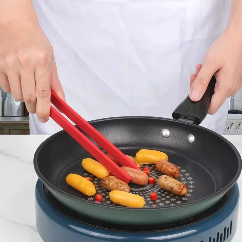 Salad Food Tongs Anti-slip Silicone Kitchen Utensils Barbecue Clip Three Prong Pliers Cookware Bbq Tool Chef Tools Gadgets Bar — image 3
