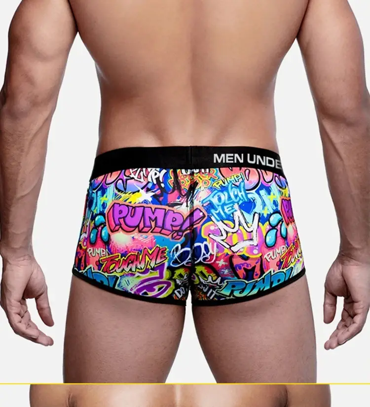 1 Chiếc Nam Cotton Nylon Pha Quần Sịp Boxer Toàn Graffiti In Rộng Dây Thắt Lưng Co Giãn Không Bó Sát Thời Trang thể Thao Quần Lót — image 20