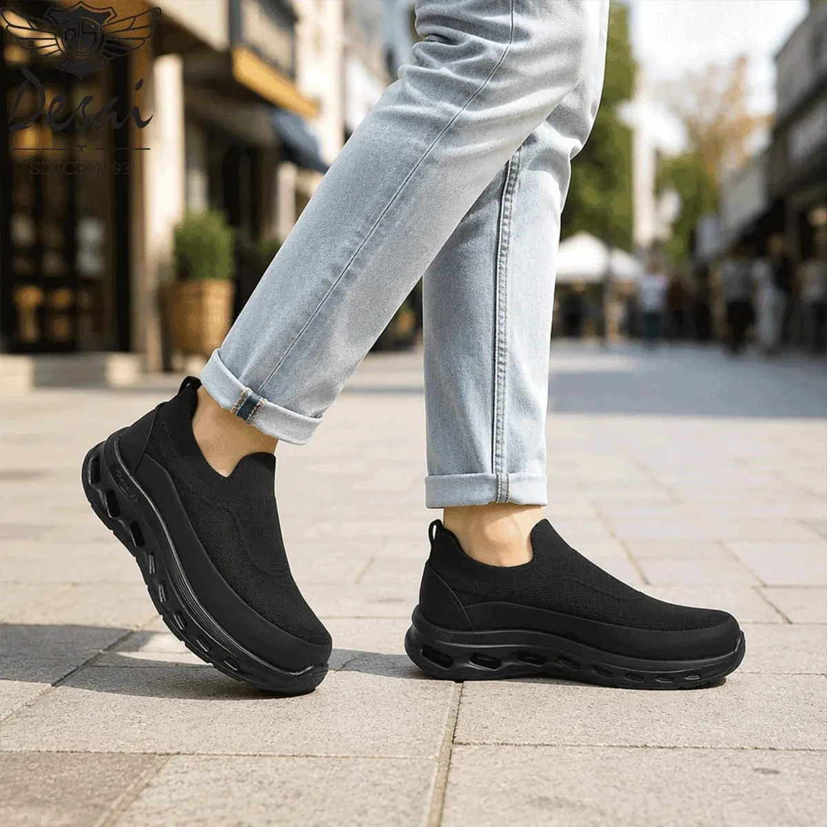 Desai Men's Wide Width Slip-on Knit Sock Sneakers Hollow-out Sole Breathable Lightweight Walking Shoes Daily Commute Outdoor