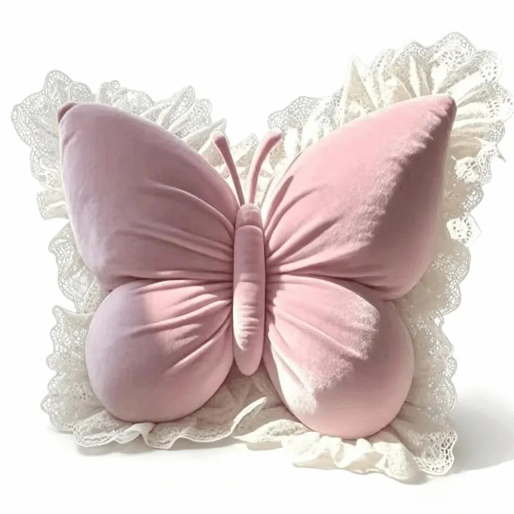 Elegant Velvet Butterfly Pillow Soft Lace Trim Bow Cushion Cute Bow Throw Pillow Gifts — image 10