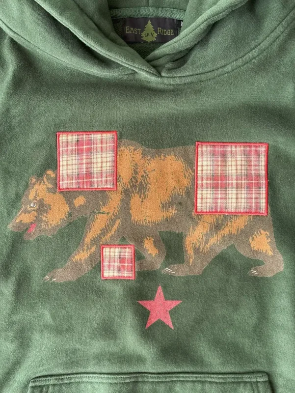 Vintage Bear Print Hoodie Men Retro Green Plaid Patch Pullover Hooded Sweatshirt Casual Streetwear Long Sleeve Women Hoodies Top — image 3