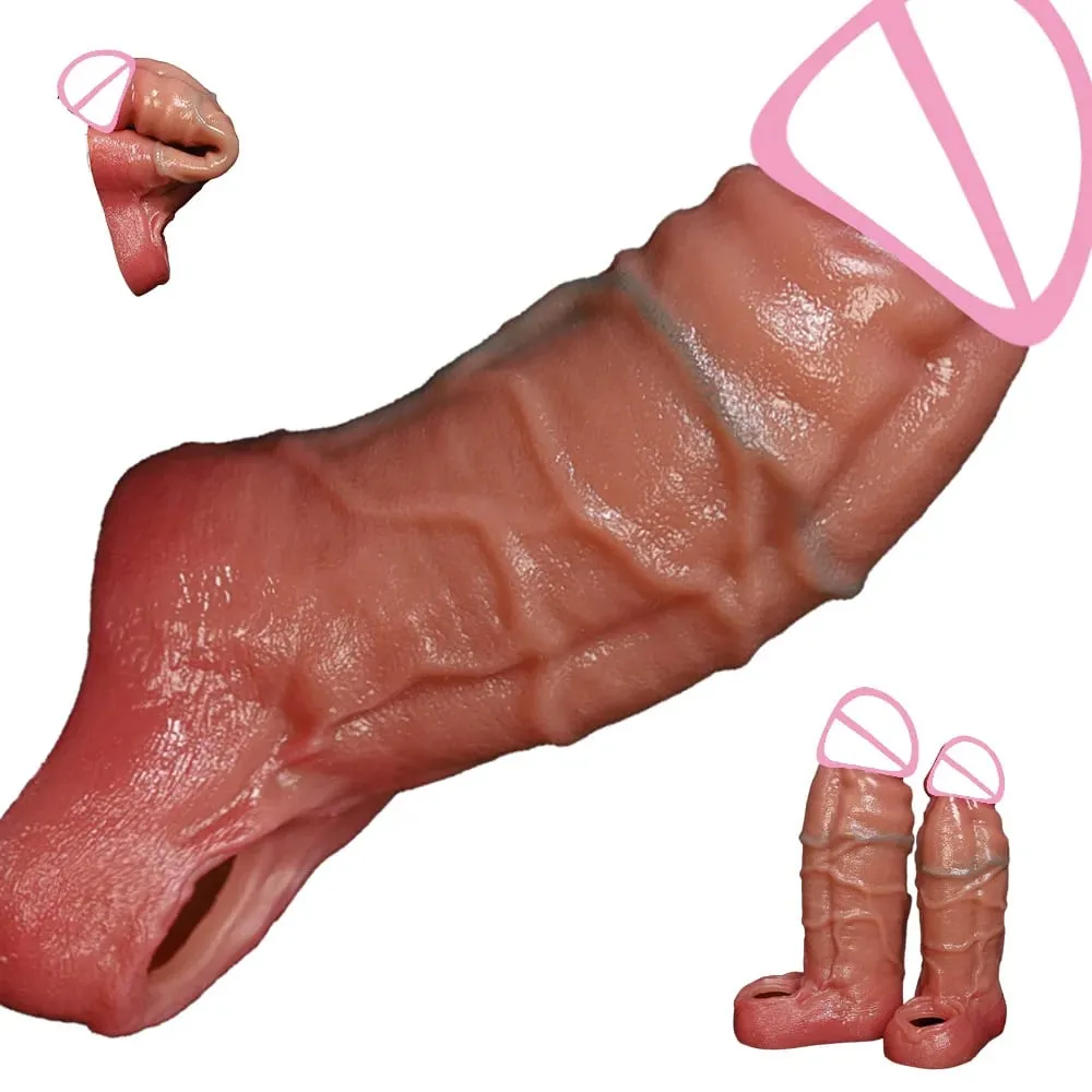 Men Sex Toys Reusable Realistic Stretchable Silicone Penis Ring Cock Ring Delay Ejaculation Semen Lock Ring Sex Toys for Men Penis Sleeve Soft Penis Dildo Locking Ring And Realistic Texture Sheath Cock Ring Penis Suitable For Men Couples Se — image 1