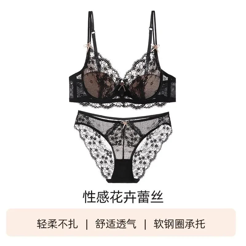 Ladies Pink Lace Lingerie Set Full‑Coverage Thin Minimizer Bra Push Up Anti‑Sag Support Underwear For Big Bust Daily Soft Outfit — image 12