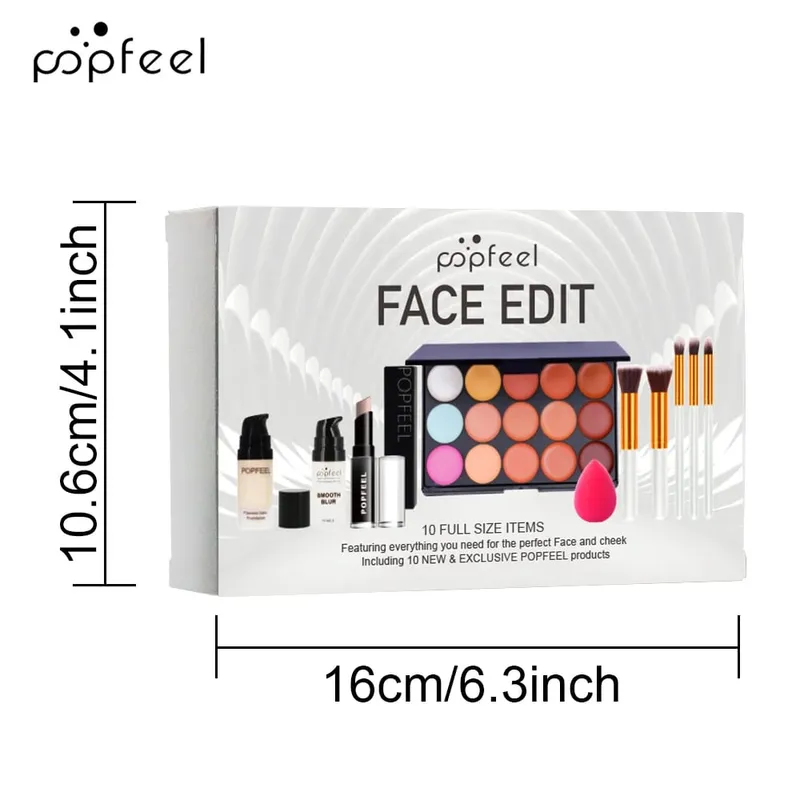 Set de maquillaje facial de 10 piezas - Combinación de brocha y corrector de base para principiantes - Kit completo de maquillaje facial para un aspecto impecable — image 6