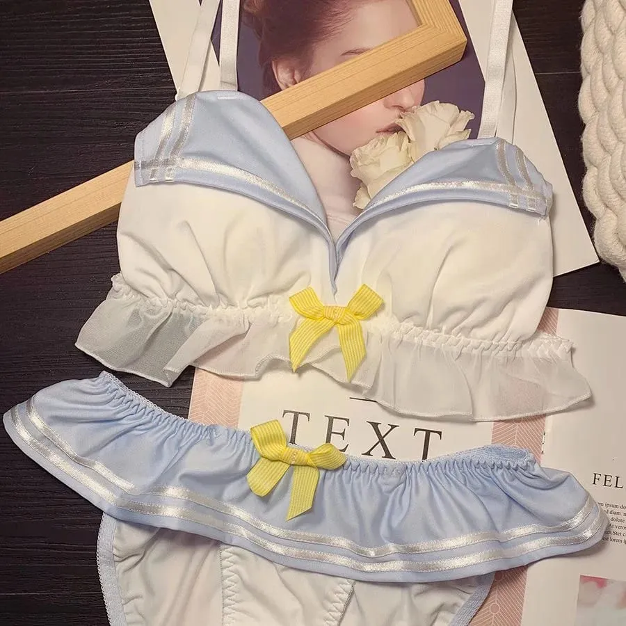 Set pakaian dalam wanita set celana dalam bra wanita inti lucu Angkatan Laut setelan pelaut busur set Lingerie set gadis seksi wanita cosplay Lolita — image 2