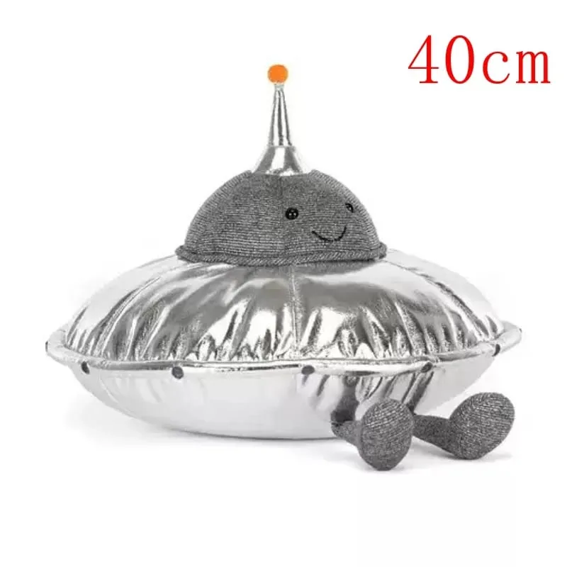 Cute UFO Plush Pillow Silver Metallic Flying‑Saucer Stuffed Toy Soft Alien Spaceship Plush Cushion Space‑themed Home Decor Gift — image 11