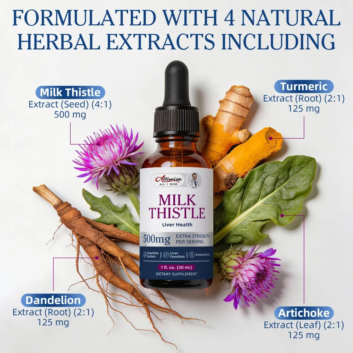Alliwise Milk Thistle Drops The Wide-Reaching Benefits of Liver Detox & Cleanse Gut-Friendly Ingredients Gentle & Dependable — image 3